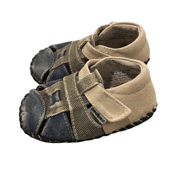 Pediped infant denim and velcro shoes with leather soles - Picture 1 of 7